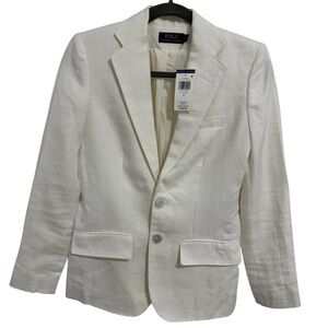 Polo Ralph Lauren Linen Blazer White Size 0 NWT $598‎ Flawed Stains